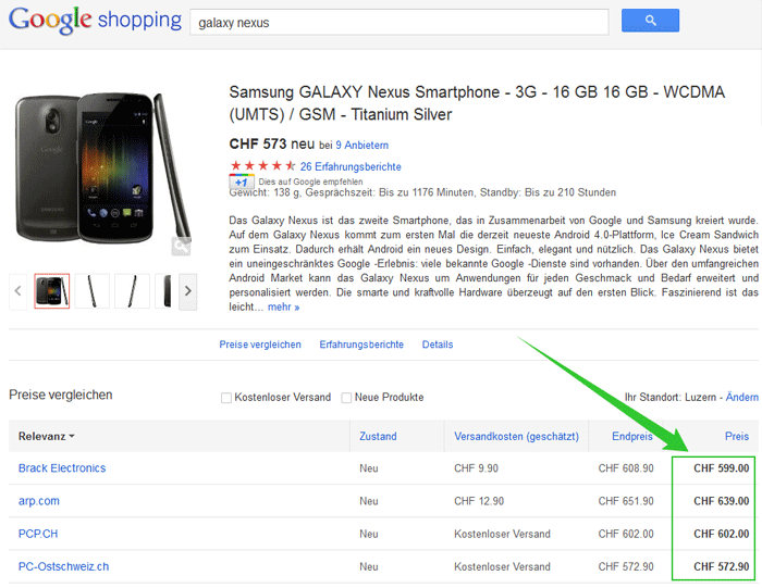 Google Shopping Preise